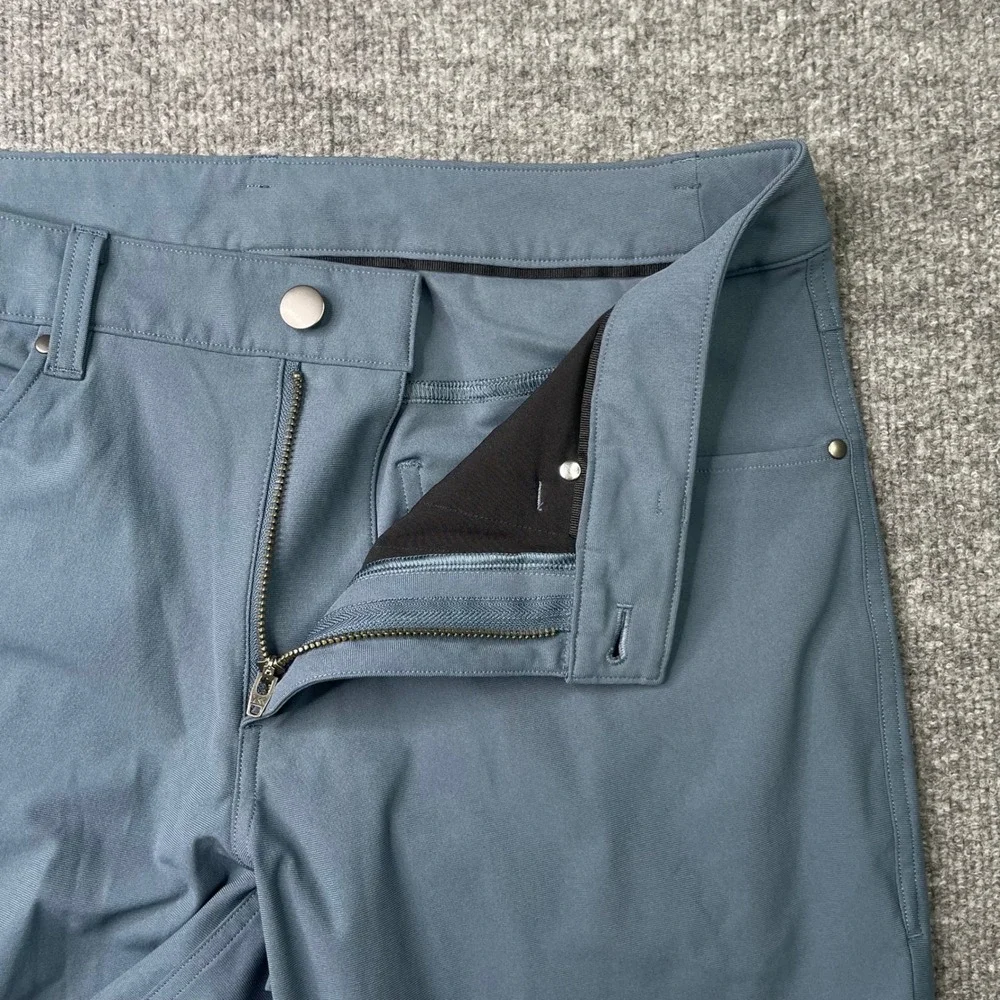 Lululemon ABC Pants Mens 31 Blue Gray Slim Fit Warpstreme Five Pocket Trousers